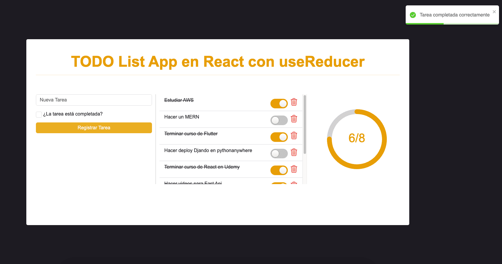 TODO List App en React.js con useReducer | Urian Viera